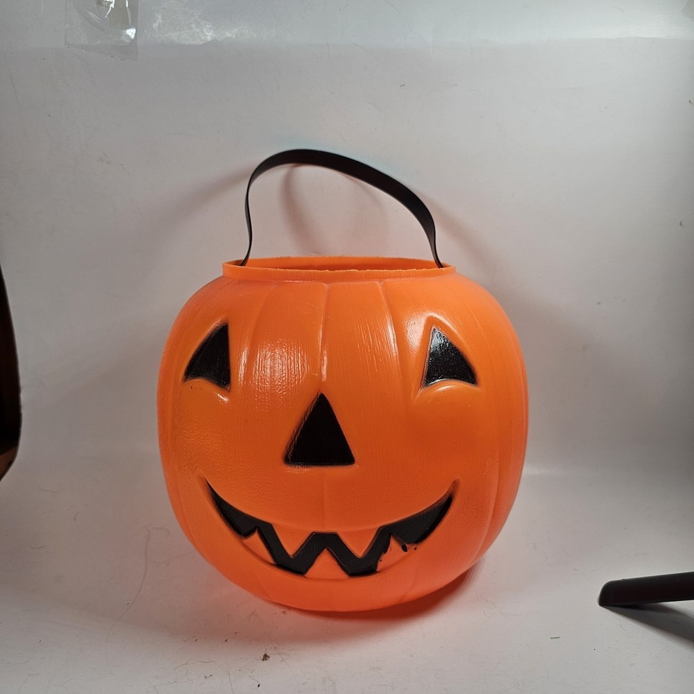 VTG Halloween 8"D Blow Mold Pumpkin Trick or Treat Bucket 1980 Carolina Enterpr